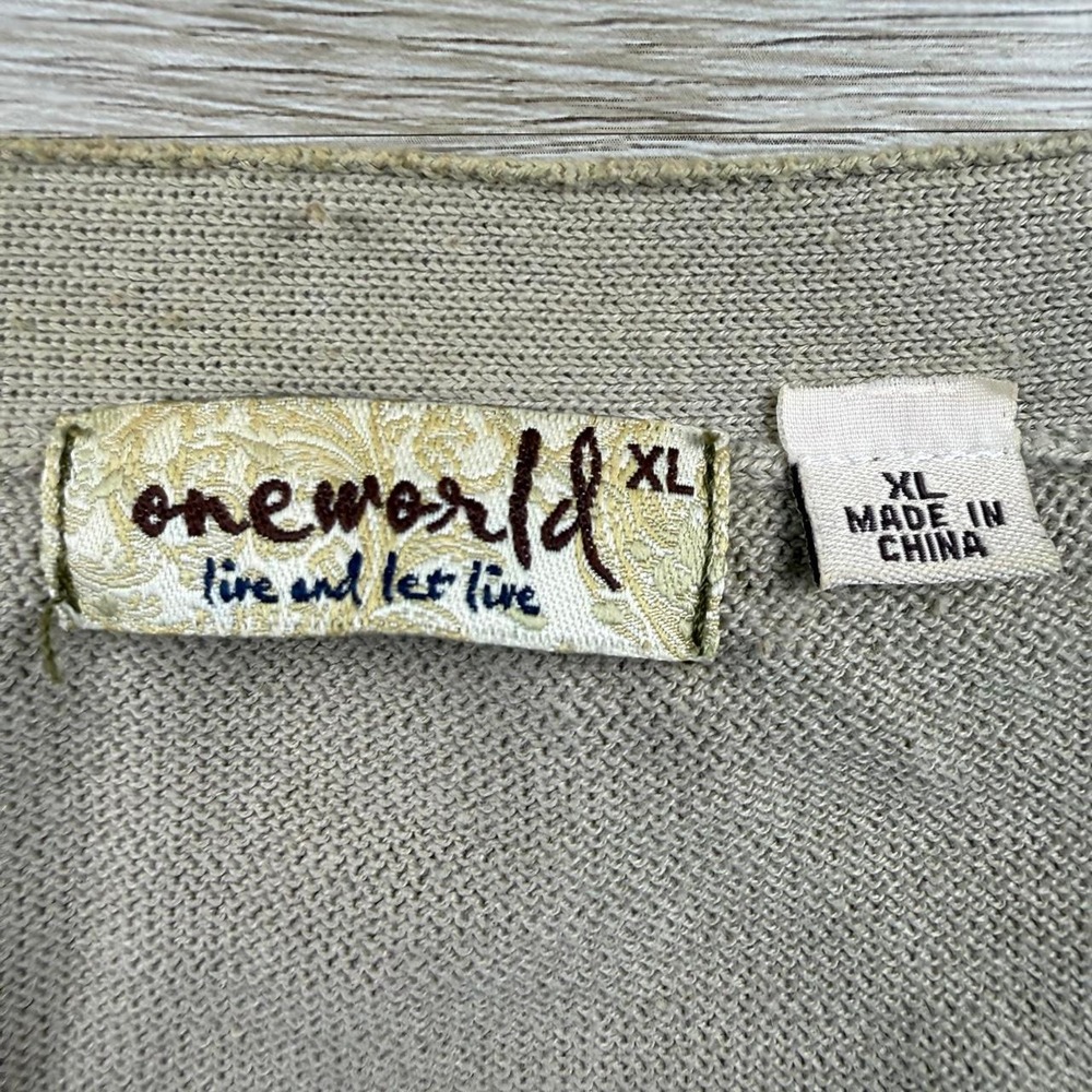 One World Live and Let Live Floral Abstract Fine Knit Cardigan Sweater XL - Picture 3 of 7